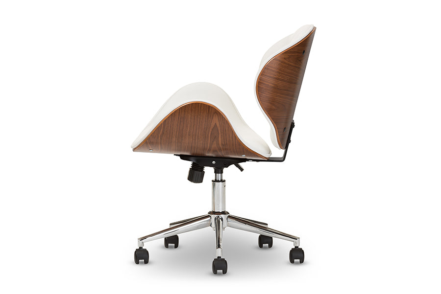 Baxton Studio Bruce Modern and Contemporary White and Walnut Office Chair | Office Chairs | Modishstore - 3