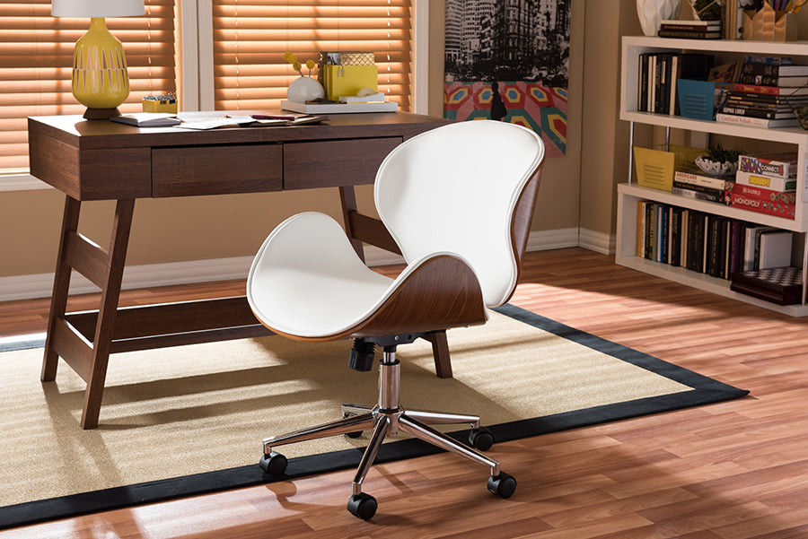 Baxton Studio Bruce Modern and Contemporary White and Walnut Office Chair | Office Chairs | Modishstore - 4