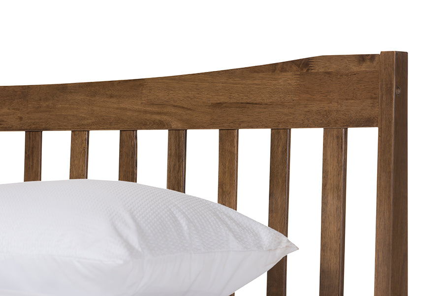Baxton Studio Edeline Mid-Century Modern Solid Walnut Wood Curvaceous Slatted King Size Platform Bed | Beds | Modishstore - 3