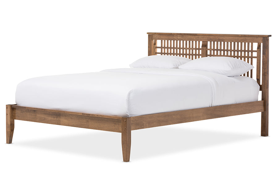 Baxton Studio Loafey Mid-Century Modern Solid Walnut Wood Window-Pane Style King Size Platform Bed | Beds | Modishstore