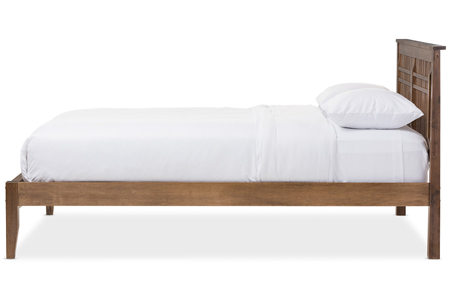 Baxton Studio Loafey Mid-Century Modern Solid Walnut Wood Window-Pane Style King Size Platform Bed | Beds | Modishstore - 2