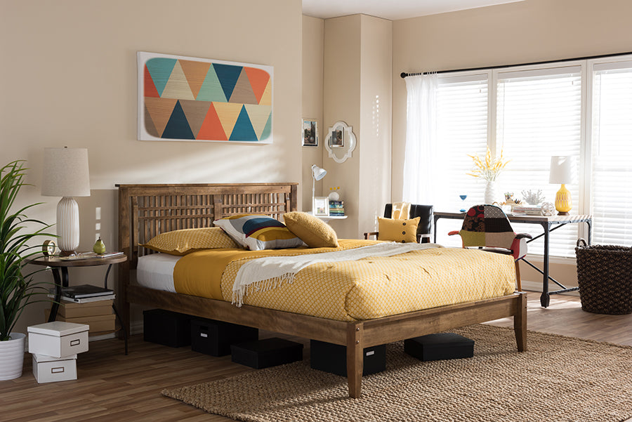 Baxton Studio Loafey Mid-Century Modern Solid Walnut Wood Window-Pane Style King Size Platform Bed | Beds | Modishstore - 3