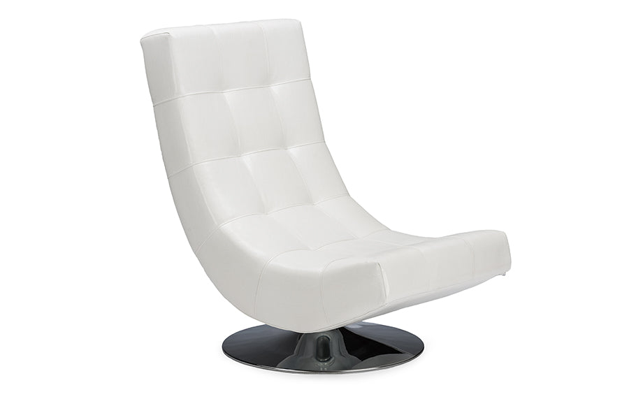 Baxton Studio Baxton Studio Elsa Modern and Contemporary White Faux Leather Upholstered Swivel Chair with Metal Base | Lounge Chairs | Modishstore - 2