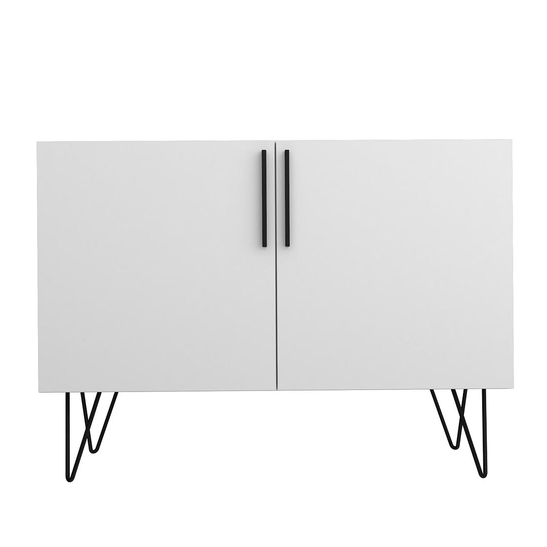 Manhattan Comfort Mid-Century - Modern Nolita Double Side Cabinet with 4 Shelves in White | Sideboards | Modishstore-3