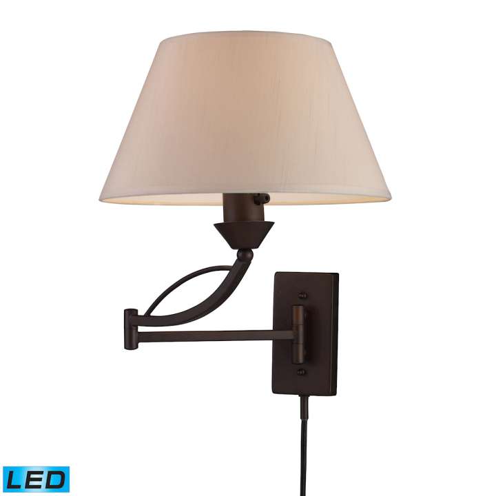 Elysburg 1-Light Swingarm Wall Lamp in Aged Bronze with Off-white Shade - Includes LED Bulb | Sconces | Modishstore