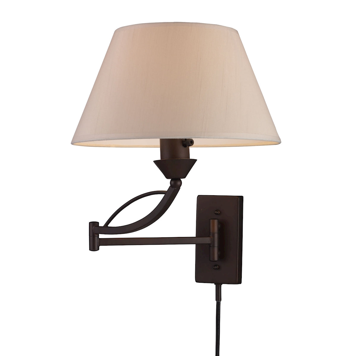 Elysburg 1-Light Swingarm Wall Lamp in Aged Bronze with Off-white Shade ELK Lighting | Wall Lamps | Modishstore