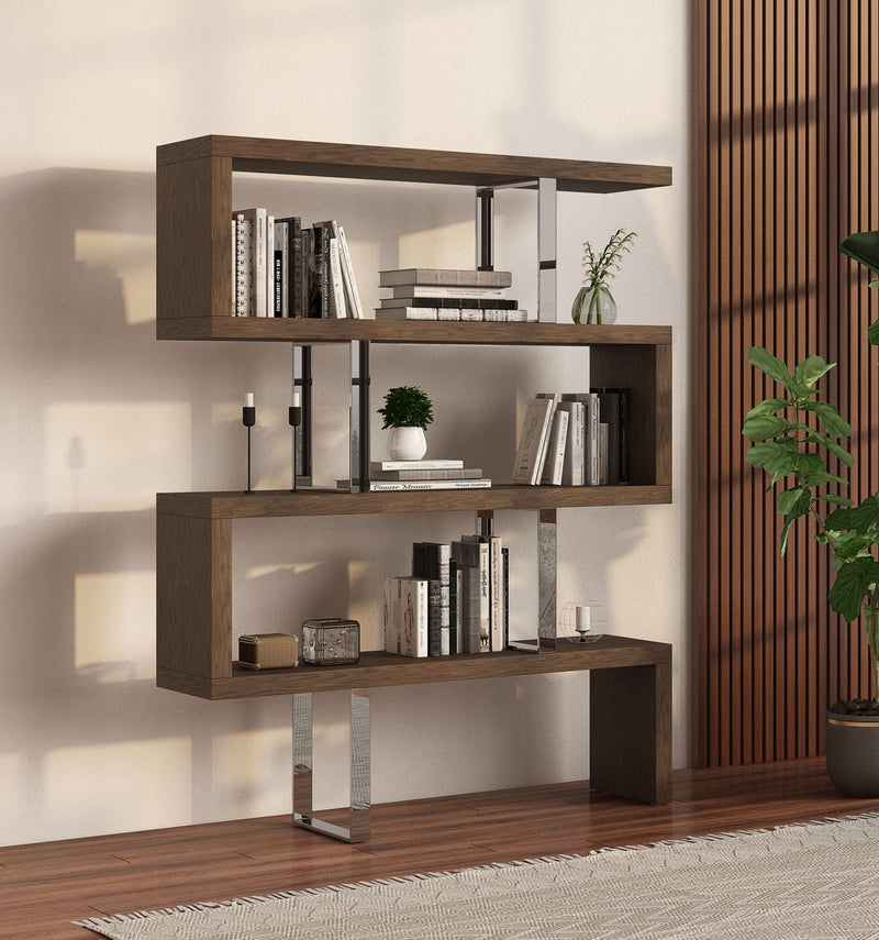 Modrest Maze Modern Walnut Bookcase | Modishstore | Bookcases
