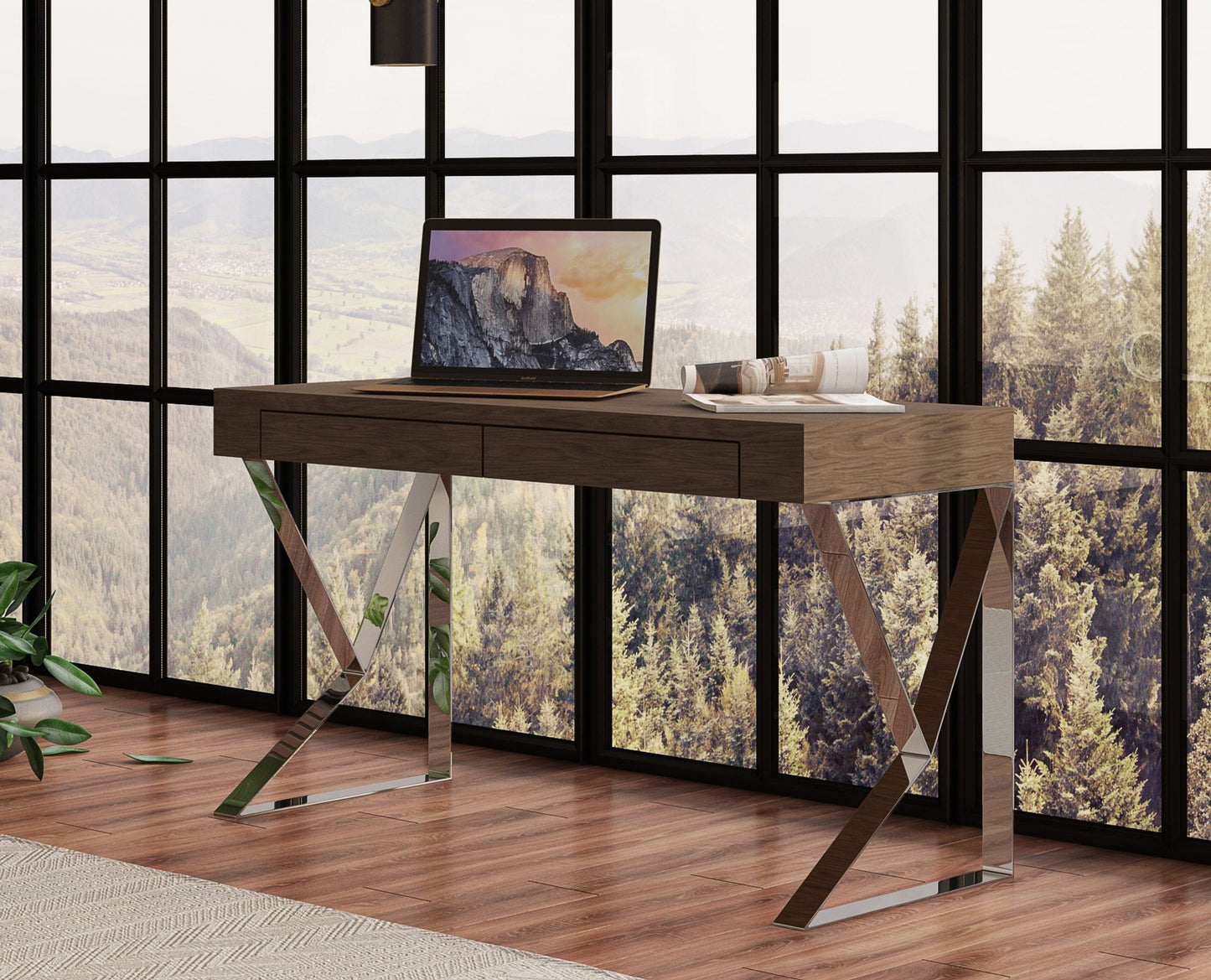 Modrest Ferris Modern Walnut Office Desk | Modishstore | Desks
