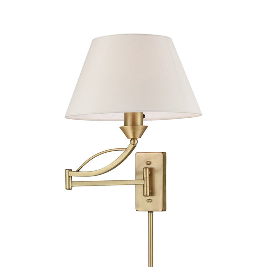Elysburg 1-Light Swingarm Wall Lamp in French Brass with White Fabric Shade ELK Lighting | Wall Lamps | Modishstore