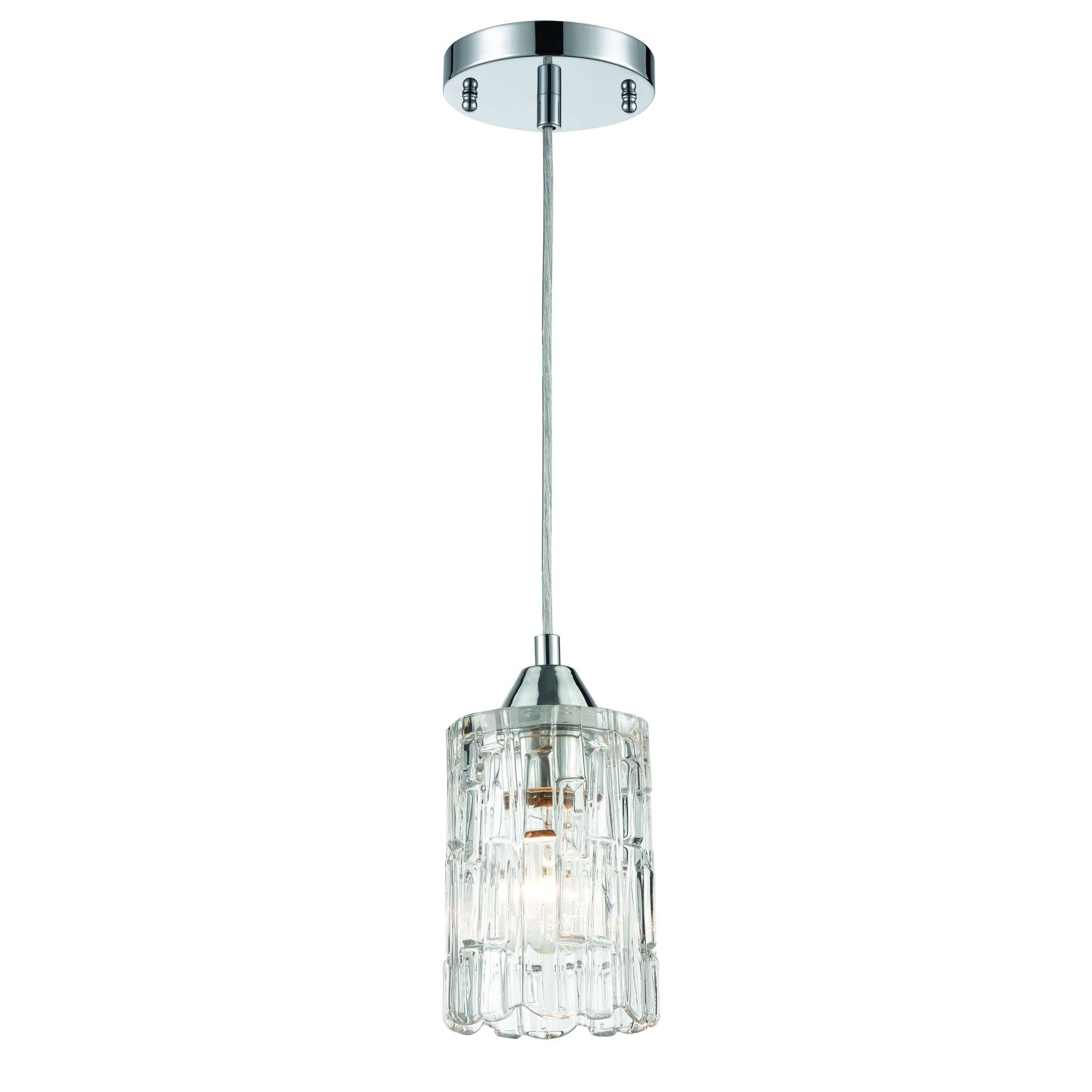 Ezra 1-Light Mini Pendant in Polished Chrome with Textured Clear Crystal | Pendant Lamps | Modishstore