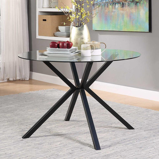 Charles Round Table/Glass And Black Metal Legs By 4D Concepts | Dining Tables | Modishstore