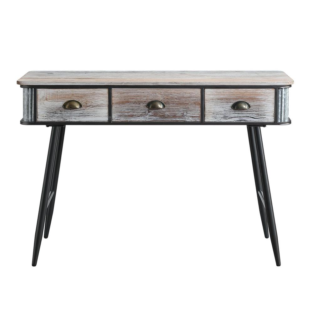 Alta Collection Desk/Entry Table With 3 Drawers/Washed Fir Wood W/Gray And Black Metal By 4D Concepts | Console Tables | Modishstore - 2