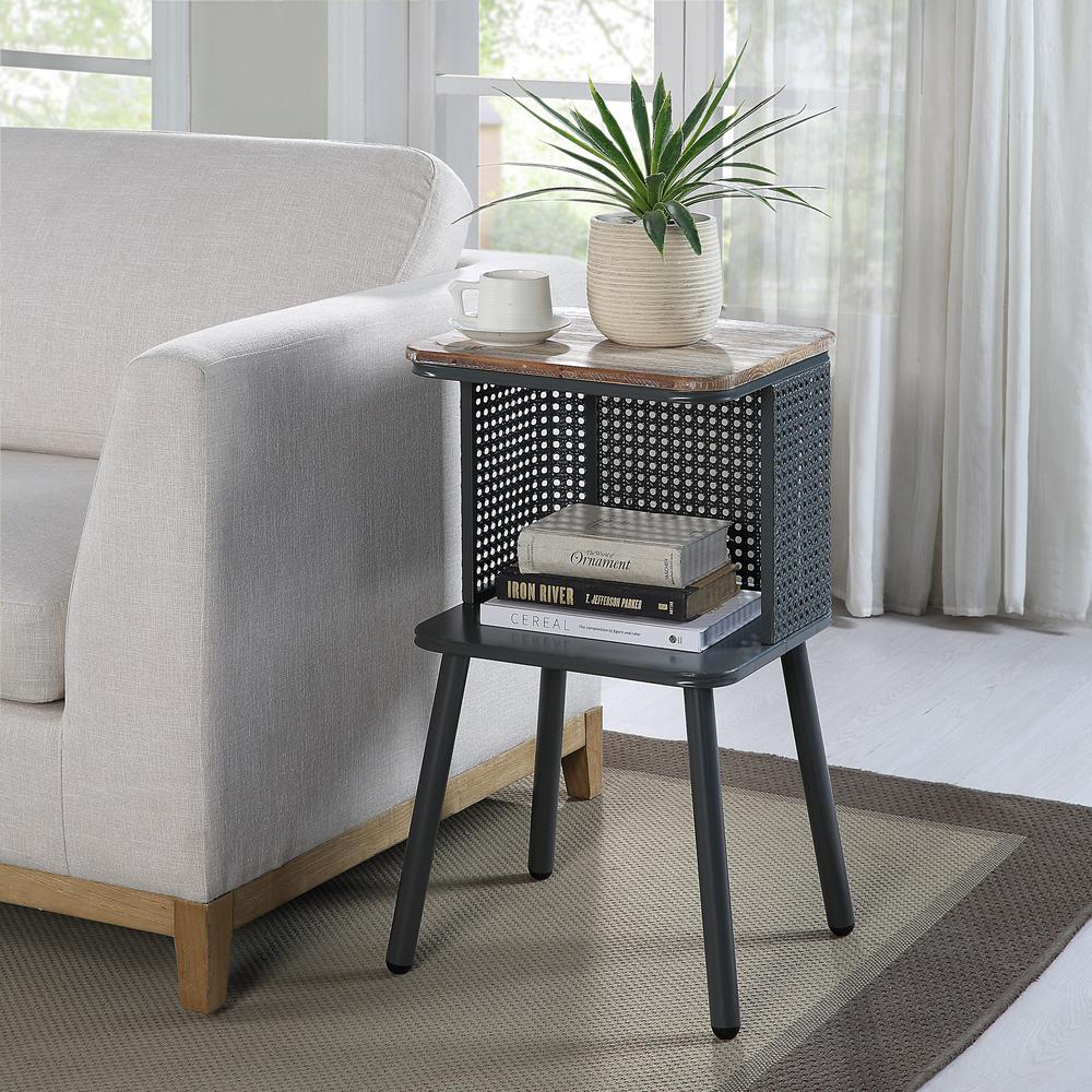 Tampa Side Table/Top Fir Wood, Woven Wrap Around Back, Metal Base By 4D Concepts | Side Tables | Modishstore - 5
