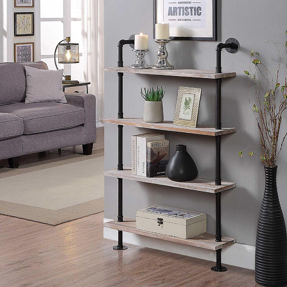 Claremont Industrial Piping Hang/Floor 4 Shelf By 4D Concepts | Wall Shelf | Modishstore - 4
