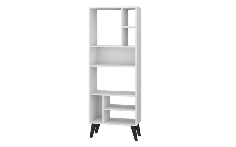Manhattan Comfort Warren Tall Bookcase 1.0   with 8 Shelves in White with Black Feet | Bookcases | Modishstore