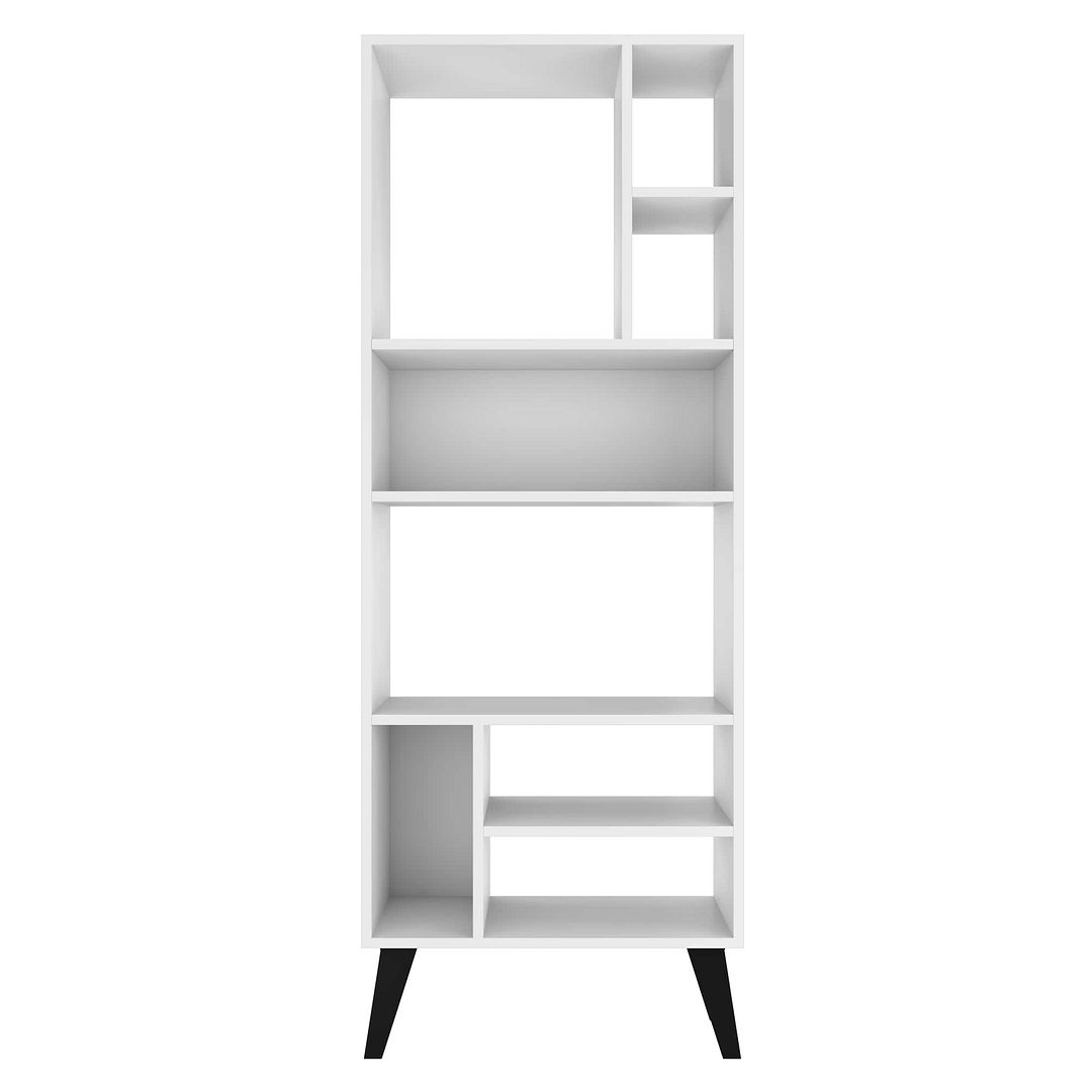 Manhattan Comfort Warren Tall Bookcase 1.0   with 8 Shelves in White with Black Feet | Bookcases | Modishstore-3