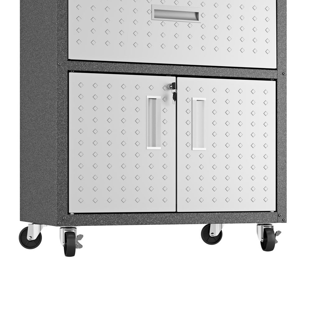 Manhattan Comfort 3-Piece Fortress Mobile Space-Saving Steel Garage Cabinet and Worktable 4.0 in Grey | Drawers | Modishstore-13