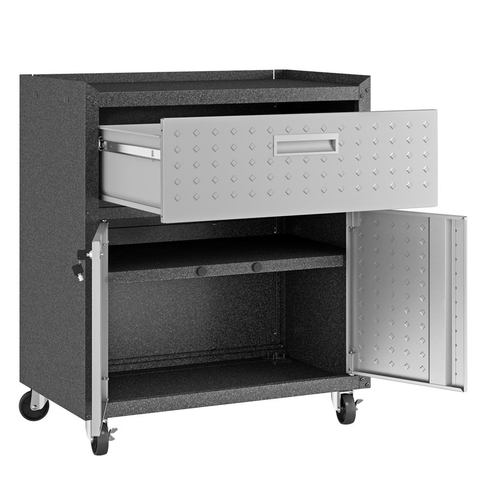 Manhattan Comfort 3-Piece Fortress Mobile Space-Saving Steel Garage Cabinet and Worktable 4.0 in Grey | Drawers | Modishstore-4