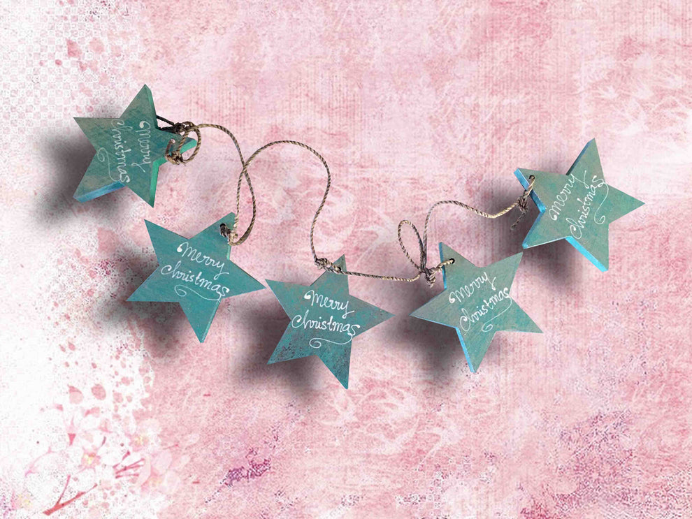 Christmas Star Ornament- String of 5- Silver/Green/Golden/Red-3