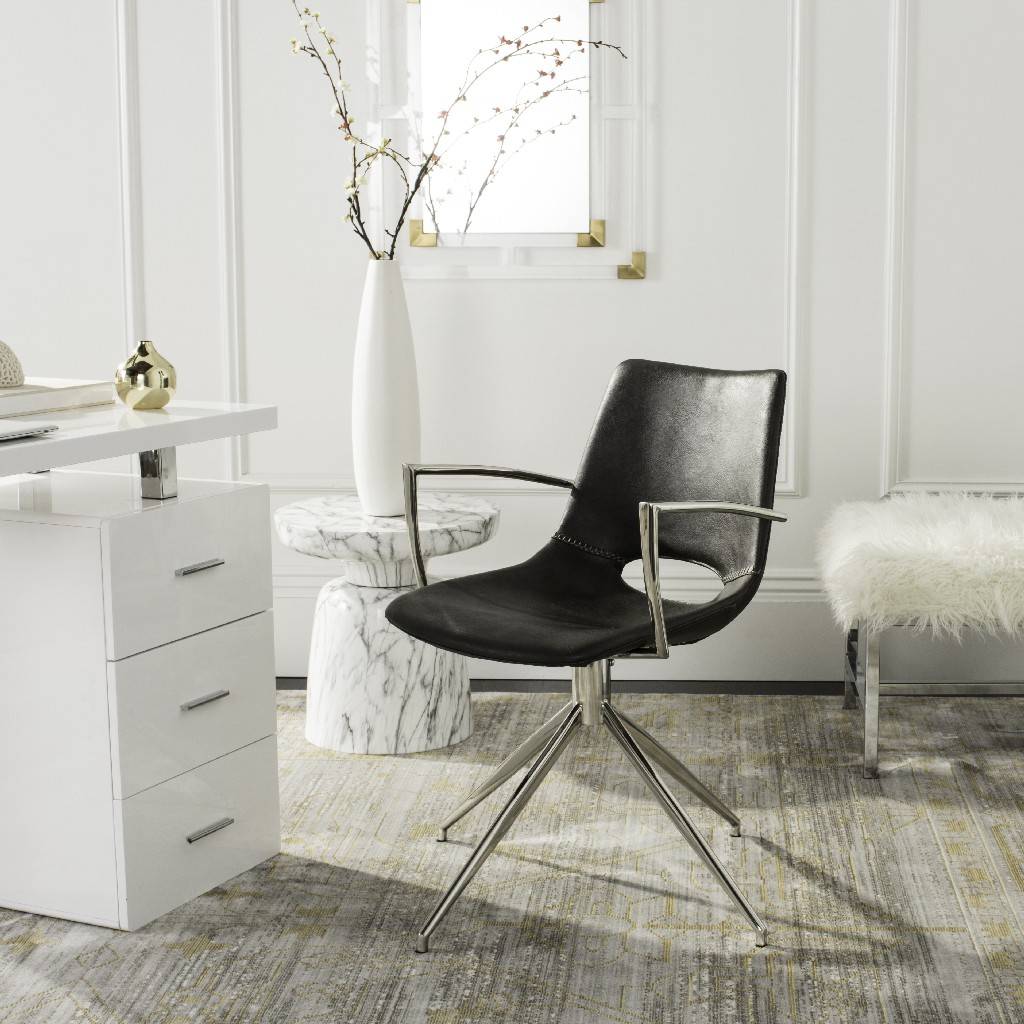 Safavieh Dawn Midcentury Modern Leather Swivel Office Arm Chair | Office Chairs |  Modishstore  - 2