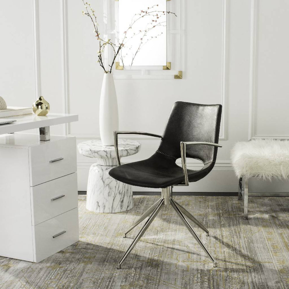 Safavieh Dawn Midcentury Modern Leather Swivel Office Arm Chair | Office Chairs | Modishstore - 2