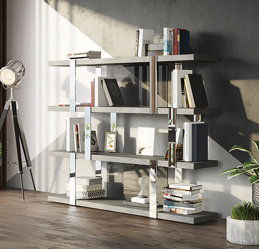 Modrest Maze Modern Grey Elm Bookcase | Modishstore | Bookcases