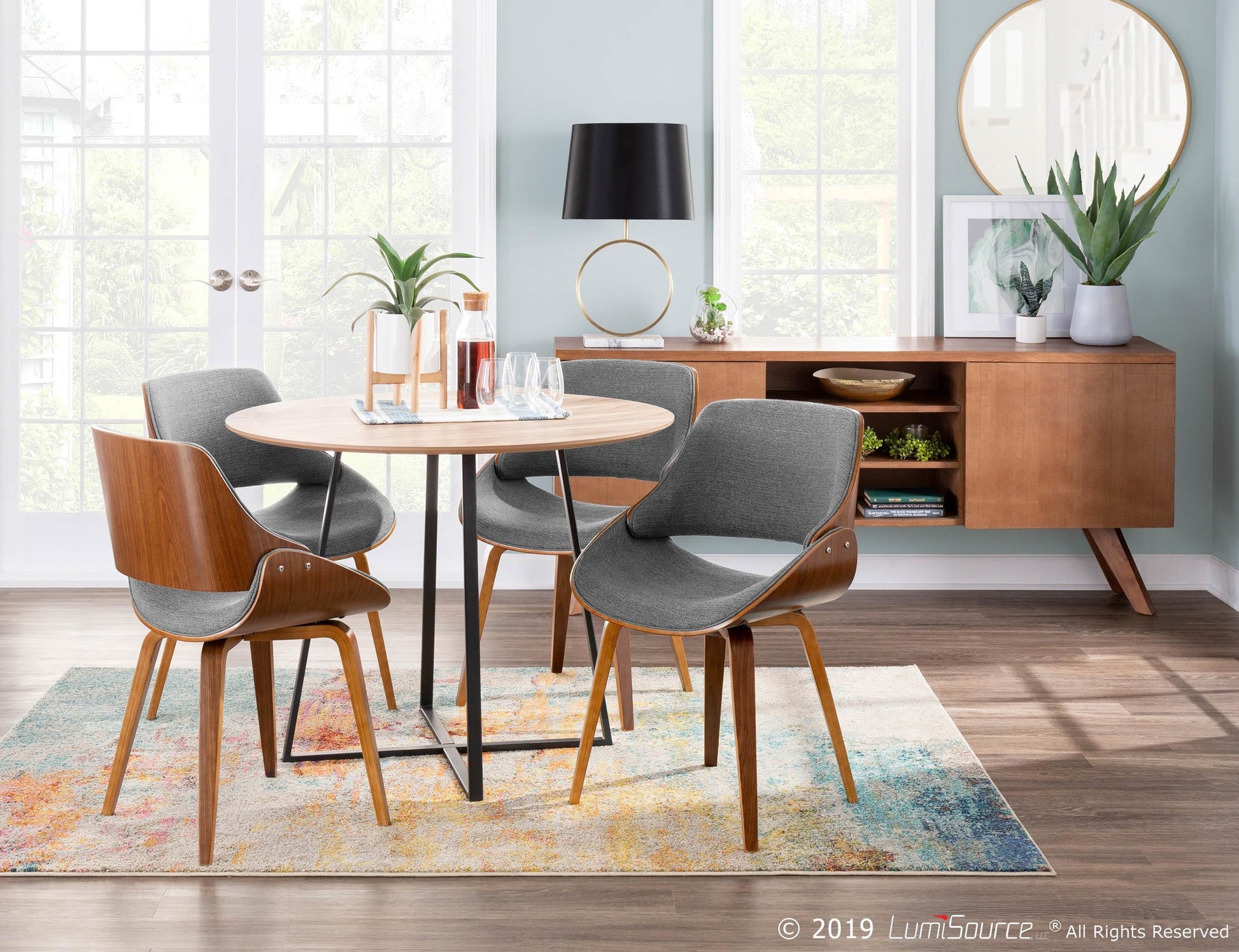 Fabrizzi Mid-Century Modern Dining/Accent Chair in Walnut Wood and Grey Fabric By LumiSource - Set of 2 | Dining Chairs | Modishstore - 6