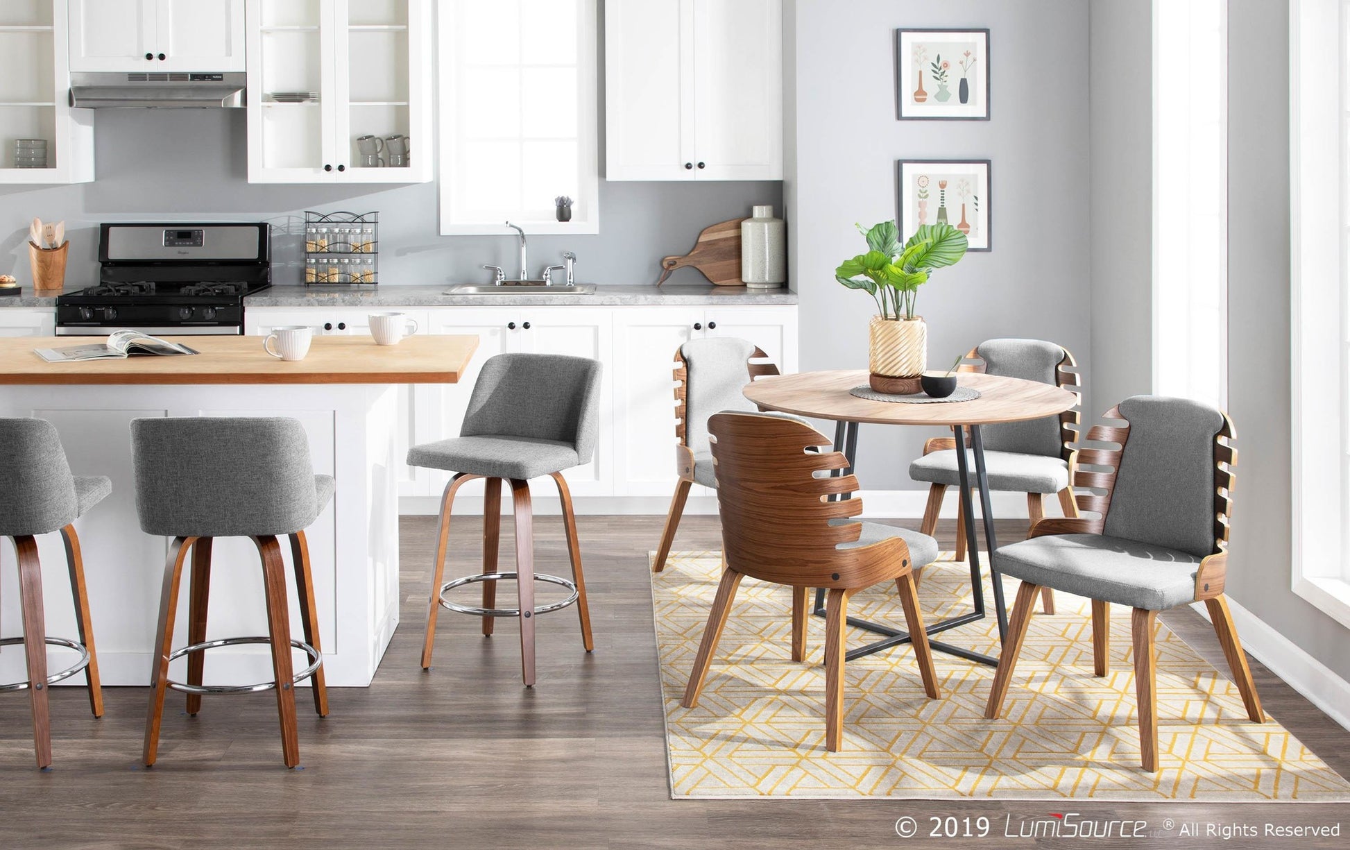 Toriano Mid-Century Modern Counter Stool in Walnut and Blue Fabric By LumiSource - Set of 2 | Counter Stools | Modishstore - 36