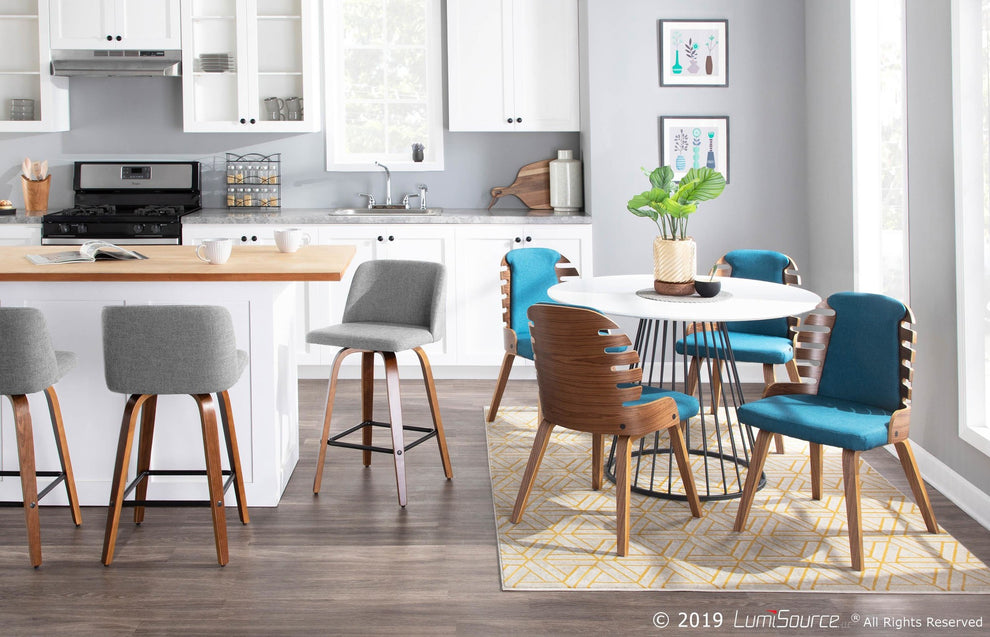 Toriano Mid-Century Modern Counter Stool in Walnut and Blue Fabric By LumiSource - Set of 2 | Counter Stools | Modishstore - 36