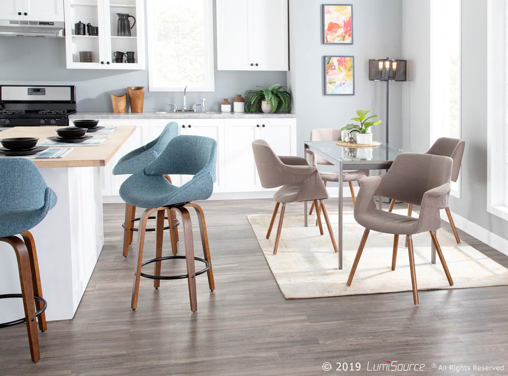 Fabrico Mid-Century Modern Counter Stool in Walnut and Blue Noise Fabric By LumiSource - Set of 2 | Counter Stools | Modishstore