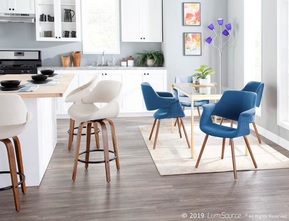 Fabrico Mid-Century Modern Counter Stool in Walnut and Blue Noise Fabric By LumiSource - Set of 2 | Counter Stools | Modishstore - 16