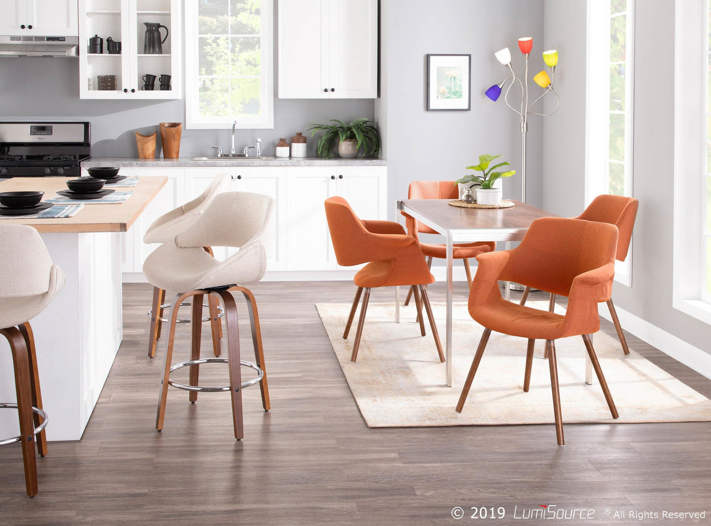 Fabrico Mid-Century Modern Counter Stool in Walnut and Blue Noise Fabric By LumiSource - Set of 2 | Counter Stools | Modishstore - 18