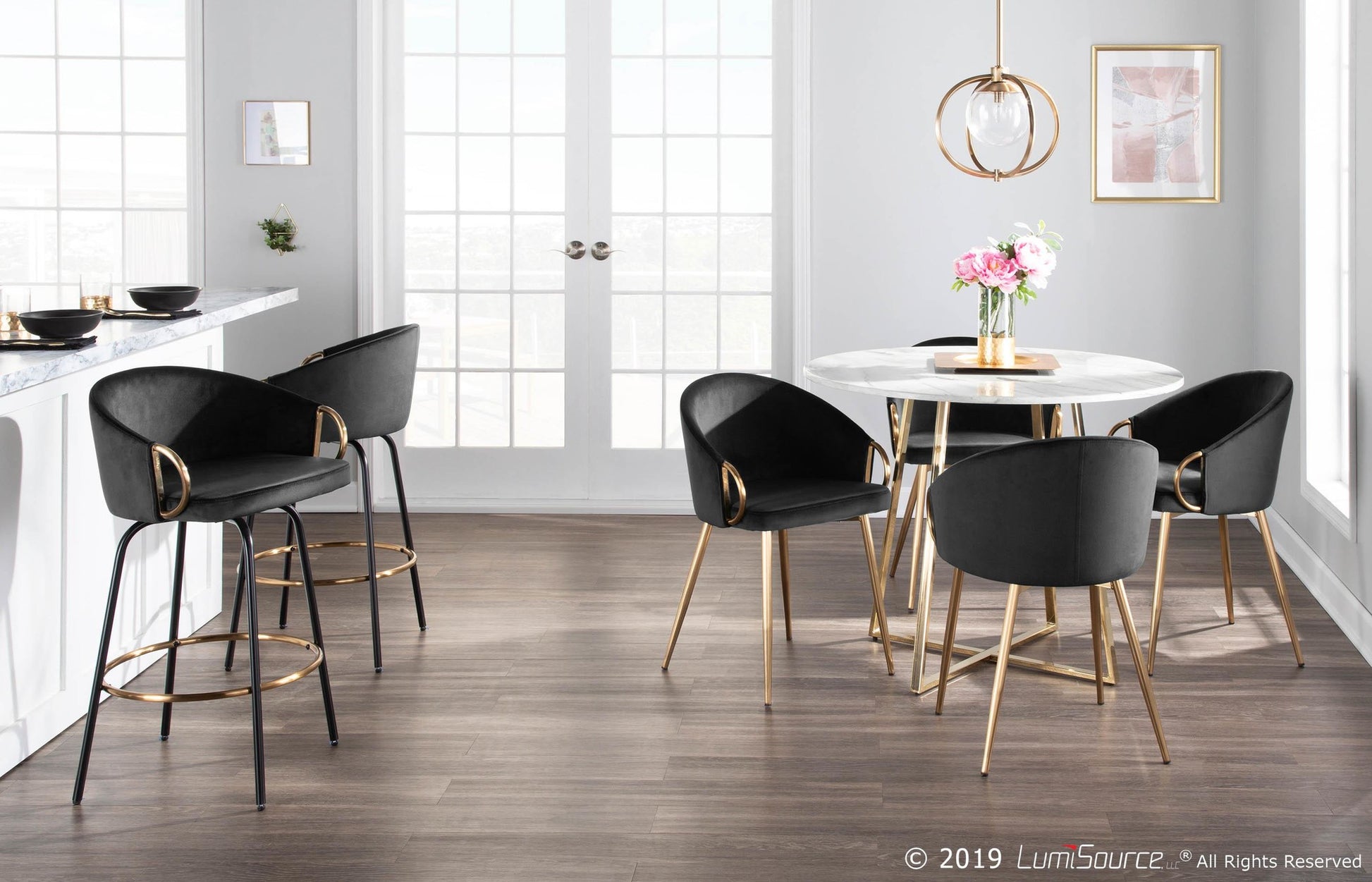 Claire Contemporary/Glam Chair in Gold Metal and Black Velvet By LumiSource - Set of 2 | Dining Chairs | Modishstore - 6