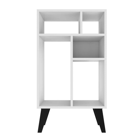 Manhattan Comfort Warren Low Bookcase 3.0 with 5 Shelves  in White with Black Feet | Bookcases | Modishstore