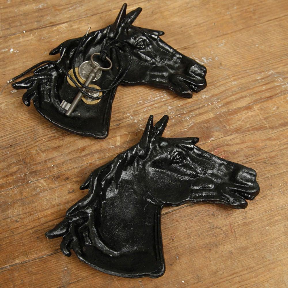 HomArt Horse Head Tray - Cast Iron - Antique Black - Set of 6 - Feature Image | Modishstore | Figurines