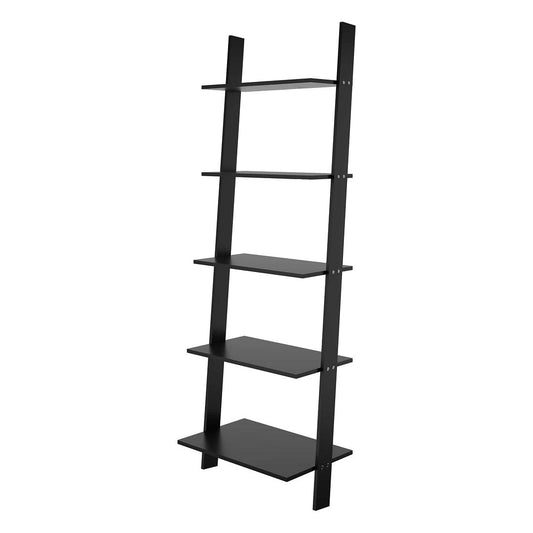 Manhattan Comfort Cooper 5-Shelf Floating  Ladder Bookcase in Black | Bookcases | Modishstore