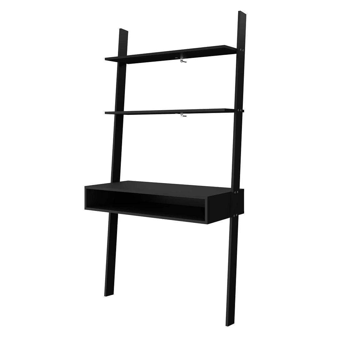 Manhattan Comfort Cooper Ladder Desk with 2 Floating Shelves in Black | Desks | Modishstore