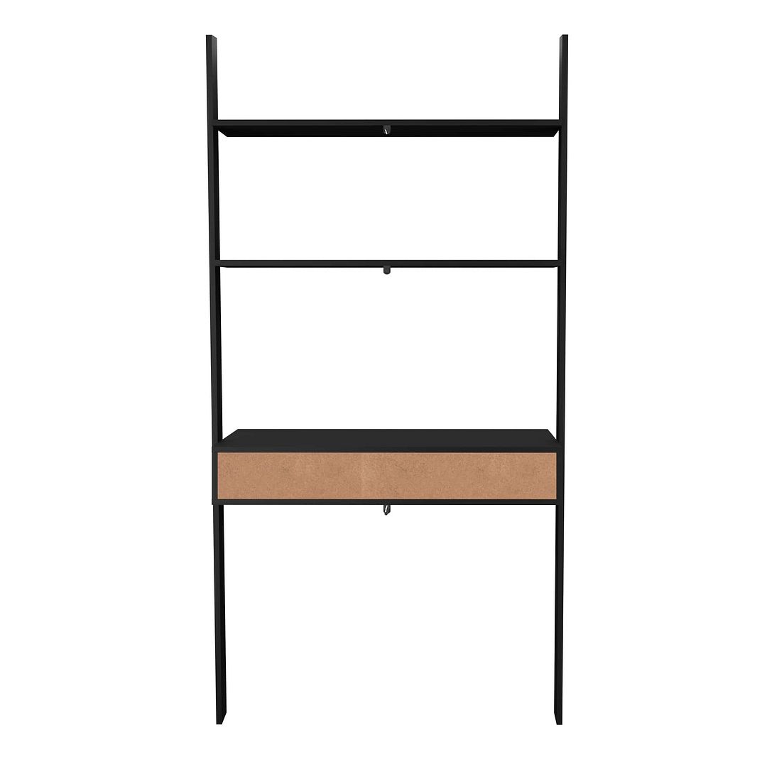 Manhattan Comfort Cooper Ladder Desk with 2 Floating Shelves in Black | Desks | Modishstore-3
