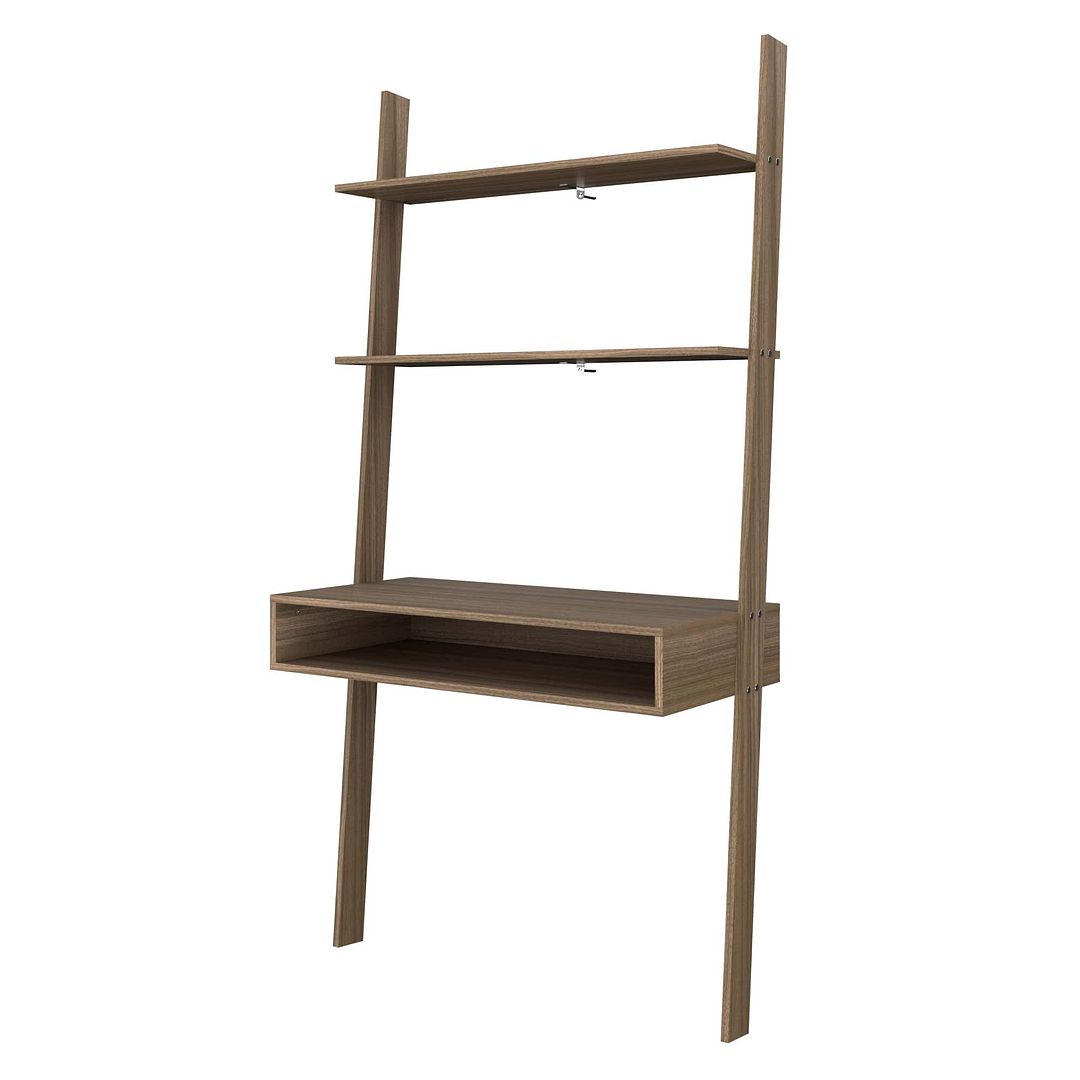 Manhattan Comfort Cooper Ladder Desk with 2 Floating Shelves in Oak | Desks | Modishstore