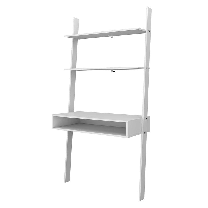 Manhattan Comfort Cooper Ladder Desk with 2 Floating Shelves in White | Desks | Modishstore