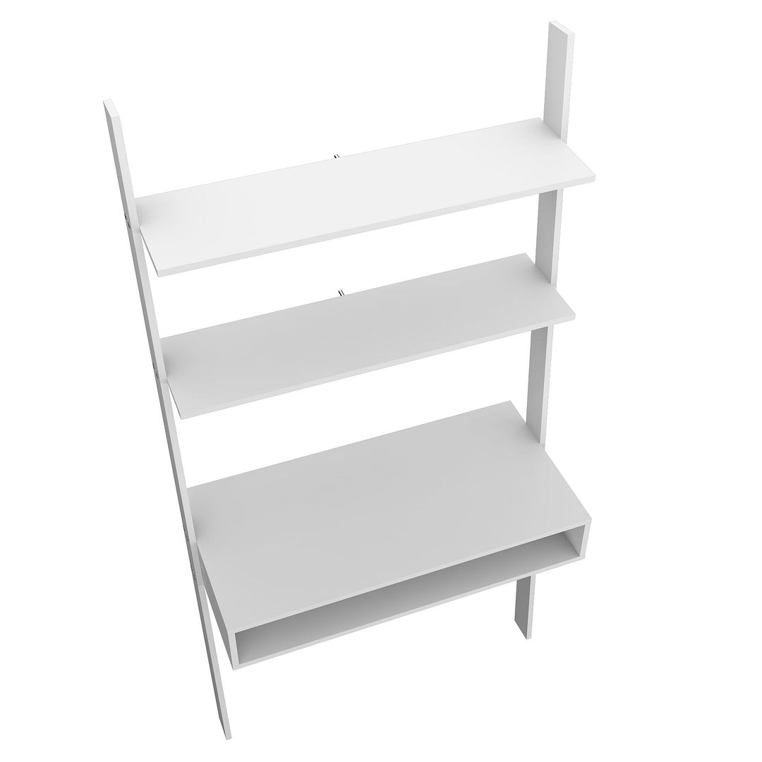 Manhattan Comfort Cooper Ladder Desk with 2 Floating Shelves in White | Desks | Modishstore-2