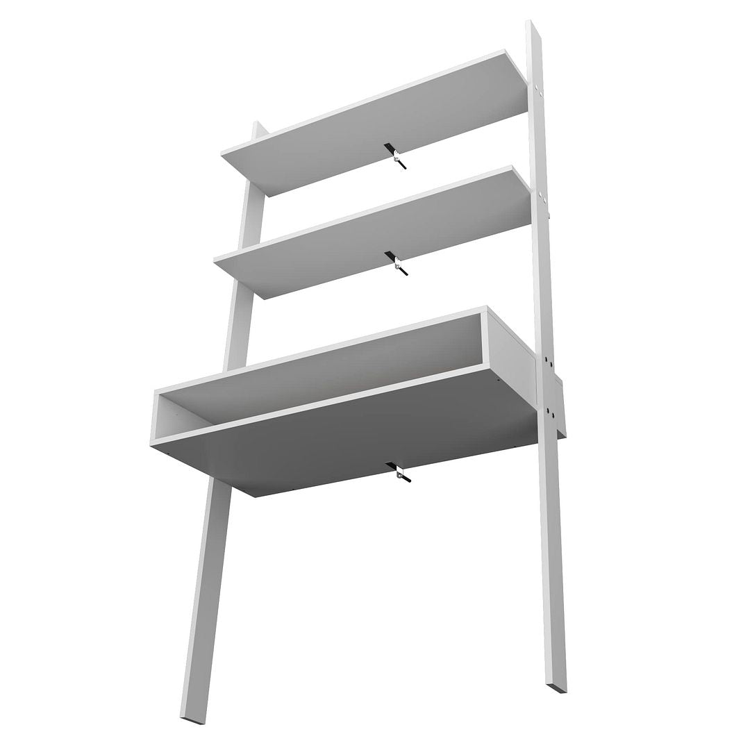 Manhattan Comfort Cooper Ladder Desk with 2 Floating Shelves in White | Desks | Modishstore-3