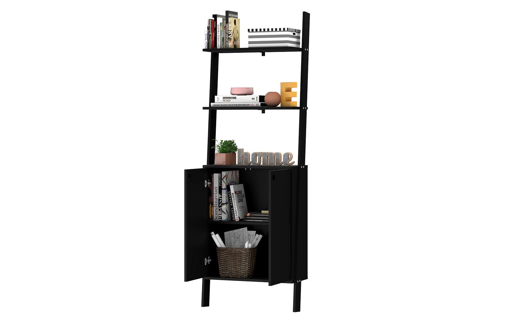 Manhattan Comfort Cooper Ladder Display Cabinet with 2 Floating Shelves  in Black | Cabinets | Modishstore
