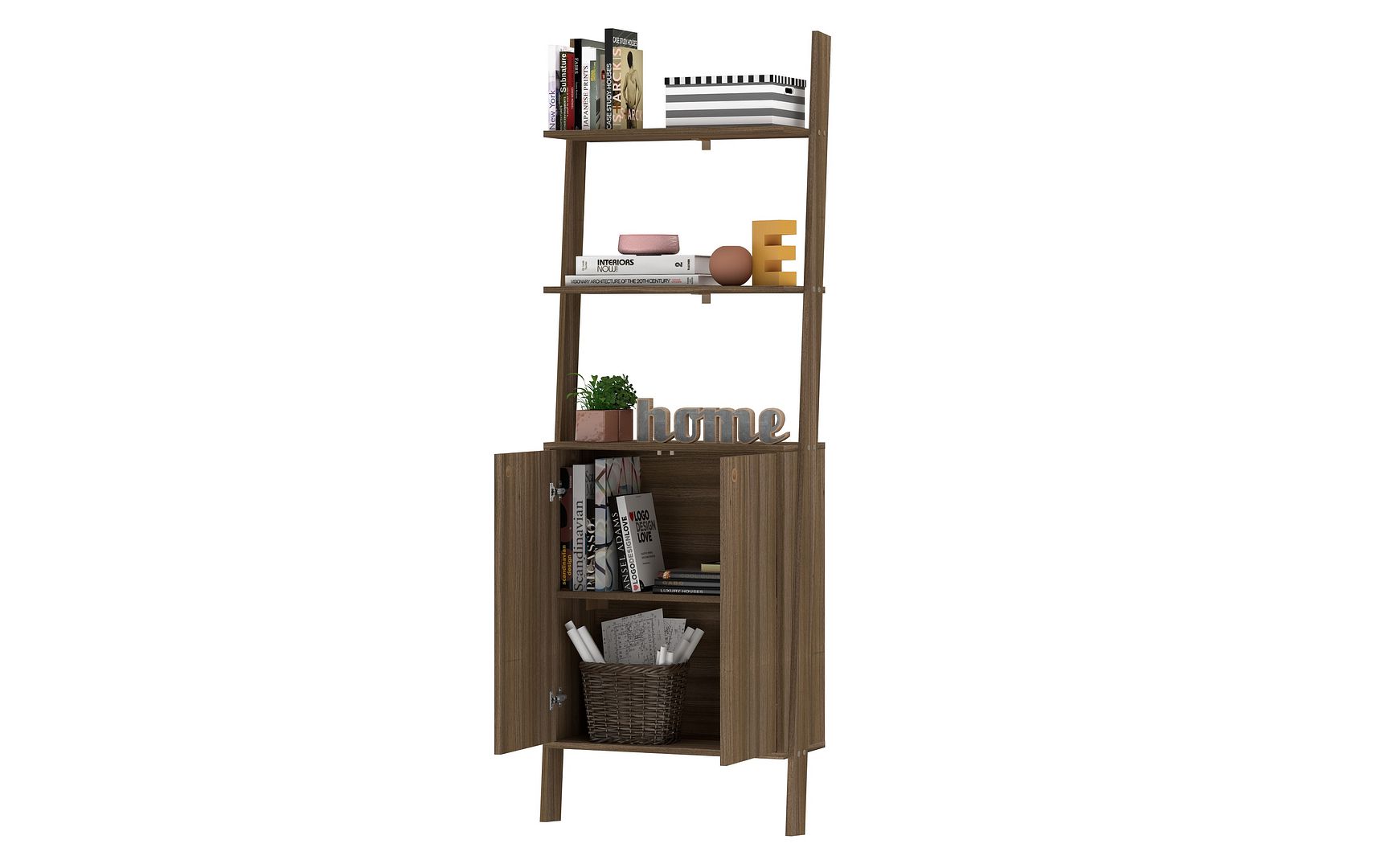 Manhattan Comfort Cooper Ladder Display Cabinet with 2 Floating Shelves  in Oak | Cabinets | Modishstore