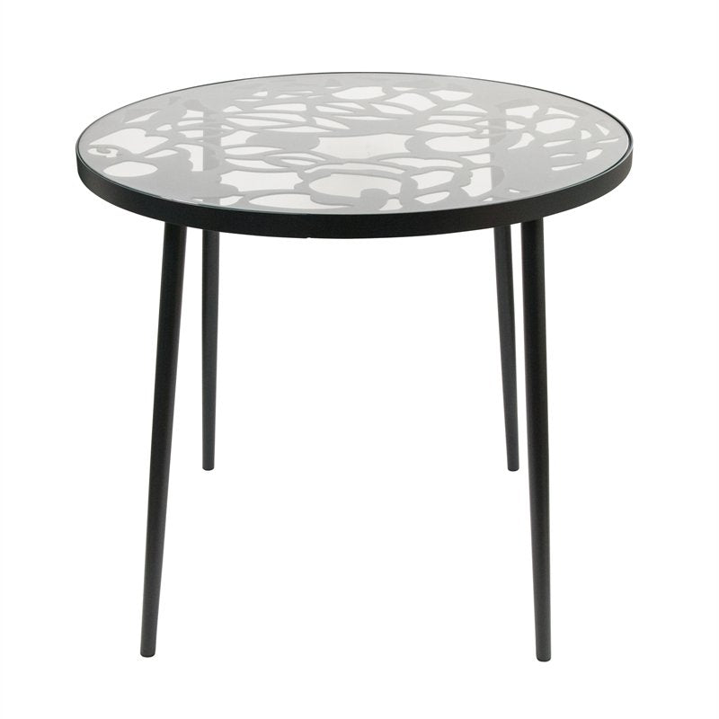 LeisureMod Devon Tree Design Glass Top Aluminum Base Indoor Outdoor Bistro Dining Table | Dining Tables | Modishstore