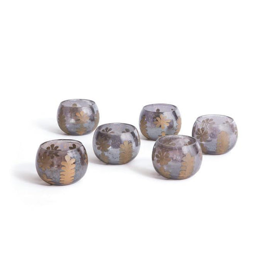 Antique Smokey Etched Antoinette Votives - Set of 6 by GO Home