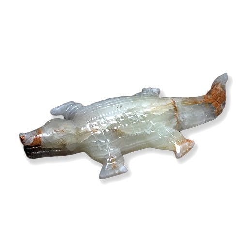 White Onyx Crocodile Figurine- 12" | ModishStore | Minerals and Stones