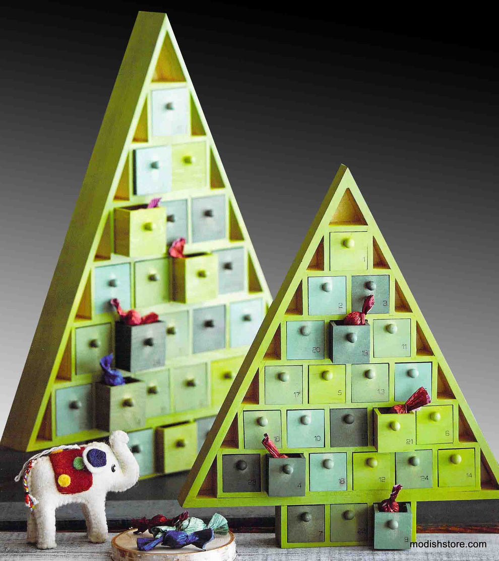 Green Advent Trees Wooden Storage | Holiday | Modishstore-4