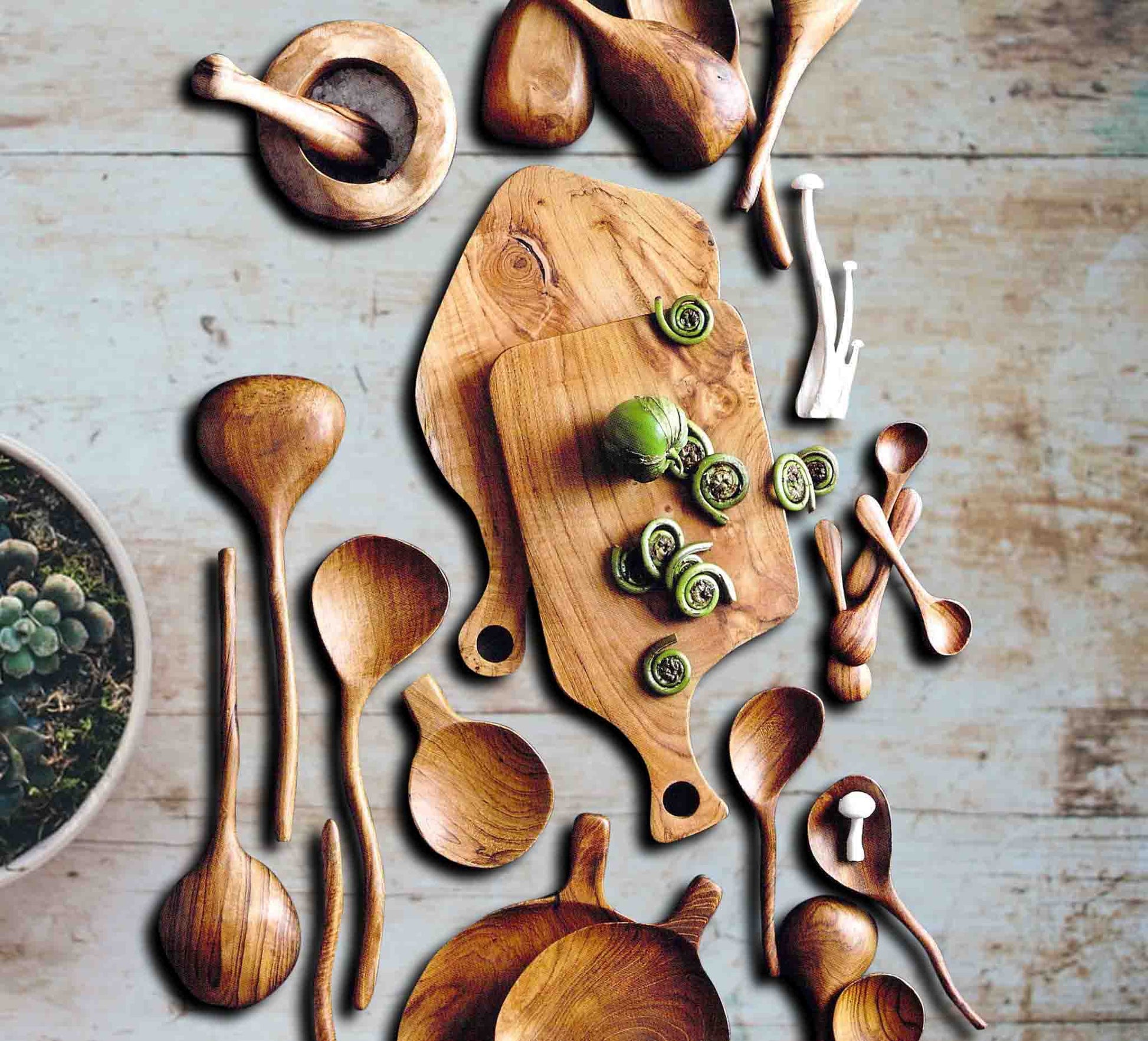 Teak Wood Scoops - Set of 4 | Dinnerware | Modishstore-2