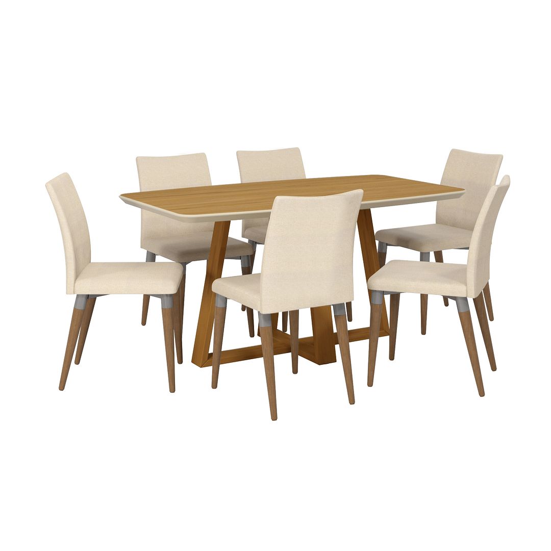 Manhattan Comfort Duffy 62.99 Modern Rectangle Dining Table and Charles Dining Chair in Cinnamon Off White and Dark Beige - Set of 7 | Dining Sets | Modishstore